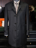 Men’s Dark Grey 100% Superfine Wool Casual Trench Coat, Custom Tailored Fit for Black Men’s Torso & Shoulder Proportions Mid-Length Luxury Wool Overcoat