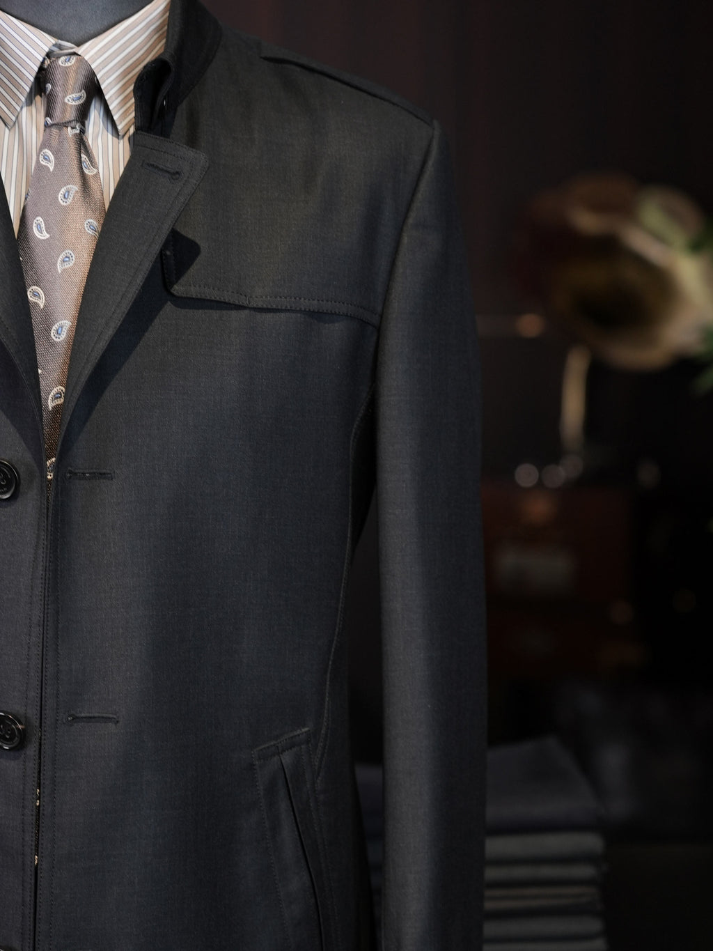 Men’s Dark Grey 100% Superfine Wool Casual Trench Coat, Custom Tailored Fit for Black Men’s Torso & Shoulder Proportions Mid-Length Luxury Wool Overcoat