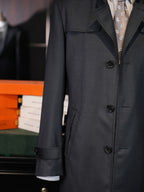 Men’s Dark Grey 100% Superfine Wool Casual Trench Coat, Custom Tailored Fit for Black Men’s Torso & Shoulder Proportions Mid-Length Luxury Wool Overcoat