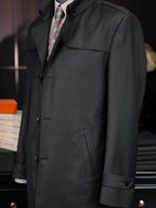 Men’s Dark Grey 100% Superfine Wool Casual Trench Coat, Custom Tailored Fit for Black Men’s Torso & Shoulder Proportions Mid-Length Luxury Wool Overcoat