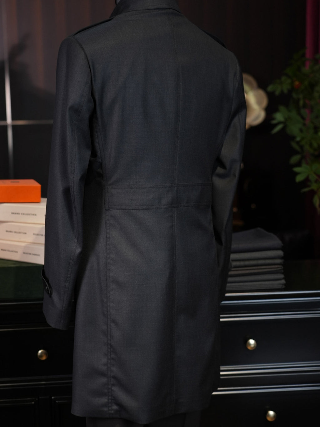 Men’s Dark Grey 100% Superfine Wool Casual Trench Coat, Custom Tailored Fit for Black Men’s Torso & Shoulder Proportions Mid-Length Luxury Wool Overcoat