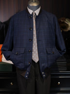 Men’s Short Blue Check 100% Pure Wool Casual Jacket Contrast Plaid Tailored Relaxed Outerwear for Business Smart Casual