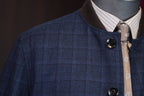 Men’s Short Blue Check 100% Pure Wool Casual Jacket Contrast Plaid Tailored Relaxed Outerwear for Business Smart Casual