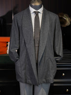 Men’s Grey Wool Blend Open Front Casual Jacket, 50% Wool 50% Polyester Soft Shawl Collar Relaxed Cardigan Coat for Smart Daily Wear