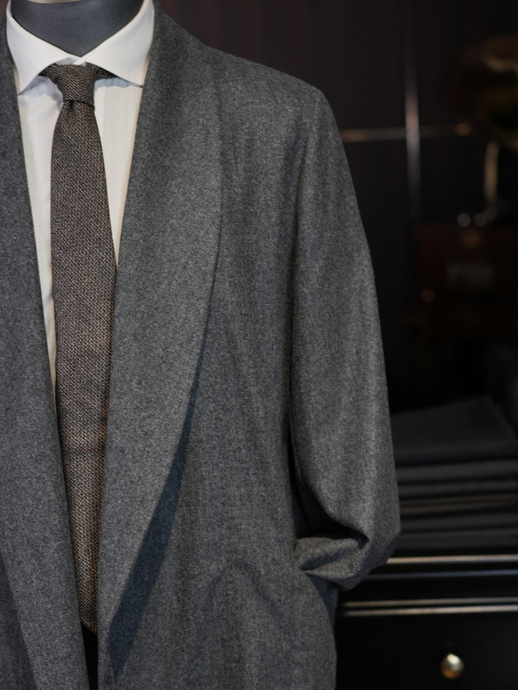 Men’s Grey Wool Blend Open Front Casual Jacket, 50% Wool 50% Polyester Soft Shawl Collar Relaxed Cardigan Coat for Smart Daily Wear