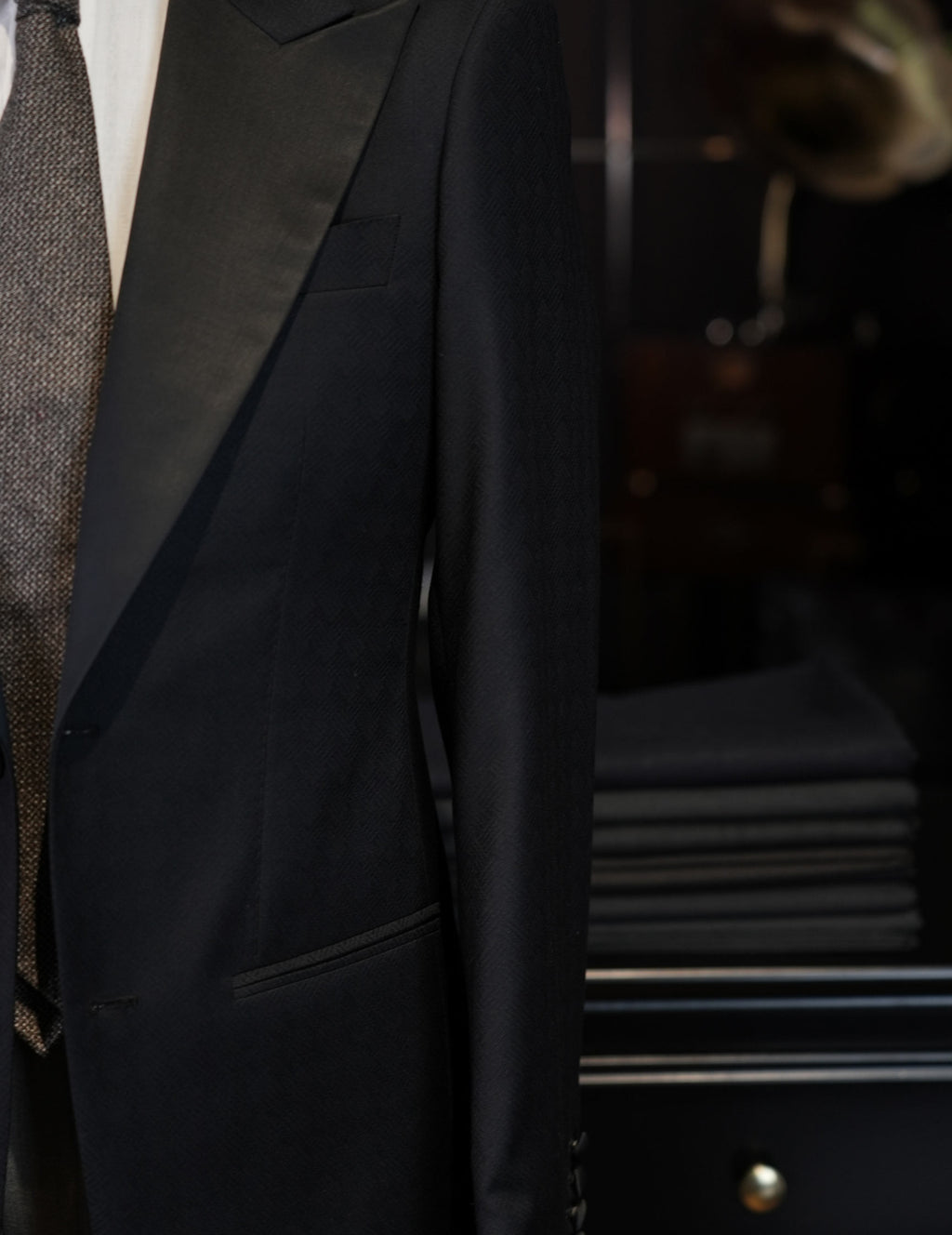 Dark black satin-paneled blazer
