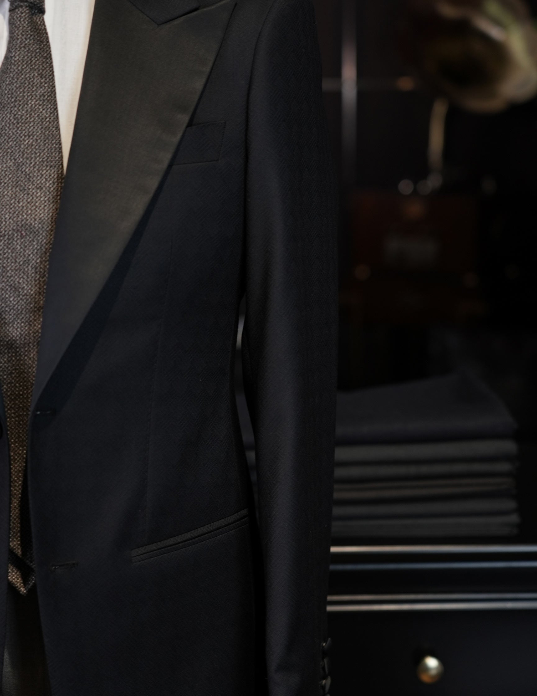 Dark black satin-paneled blazer