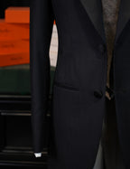 Dark black satin-paneled blazer