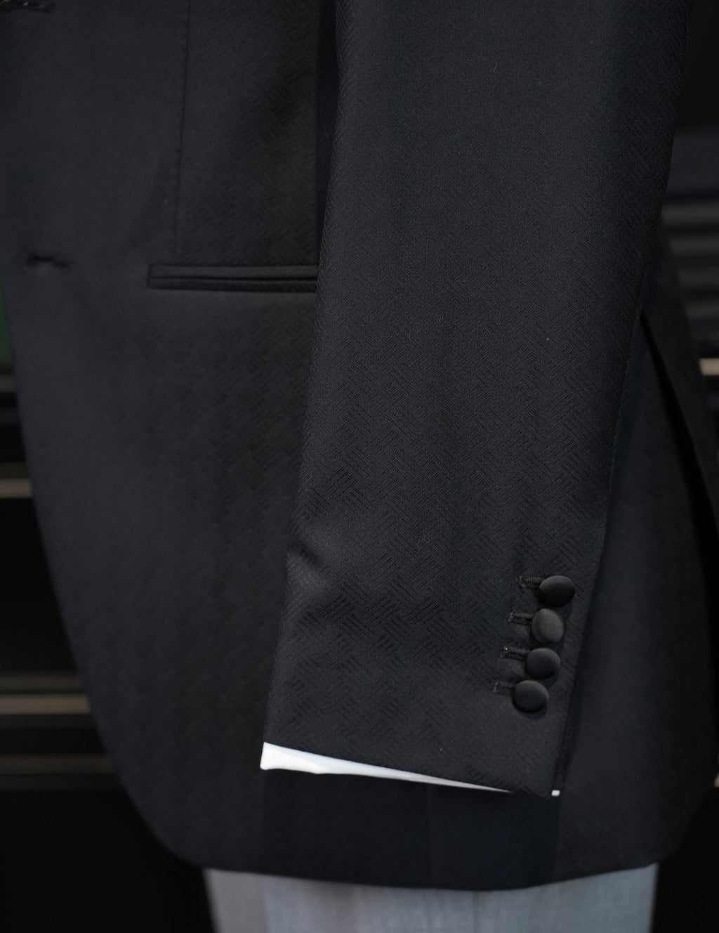 Dark black satin-paneled blazer