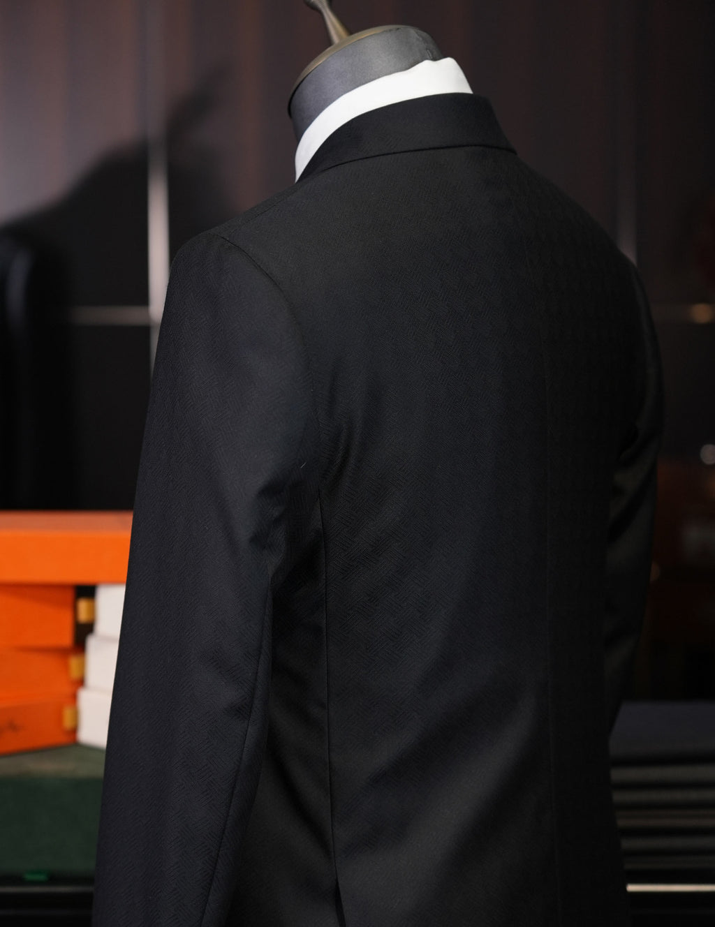 Dark black satin-paneled blazer