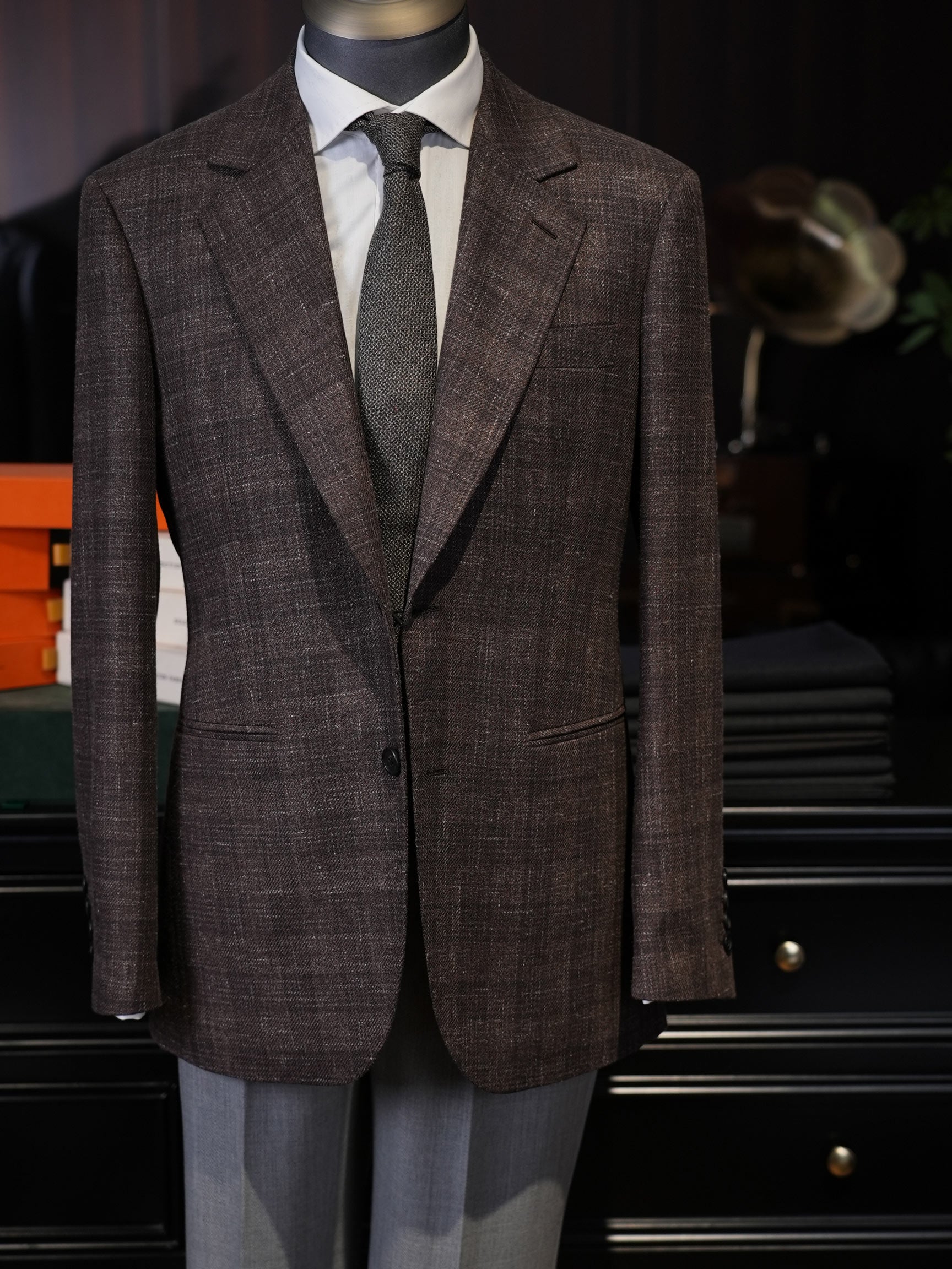 Italian Import 100% Wool Brown Windowpane Plaid Single Breasted Sport Coat Men’s Tailored Blazer