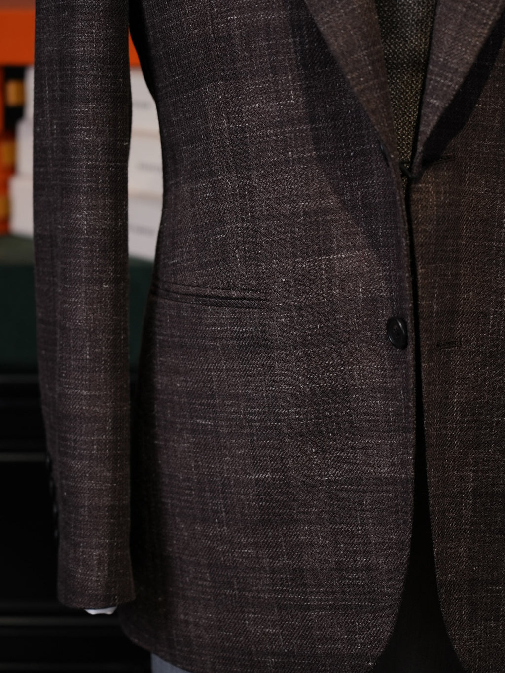 Italian Import 100% Wool Brown Windowpane Plaid Single Breasted Sport Coat Men’s Tailored Blazer