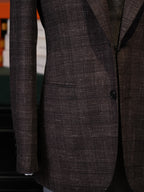 Italian Import 100% Wool Brown Windowpane Plaid Single Breasted Sport Coat Men’s Tailored Blazer