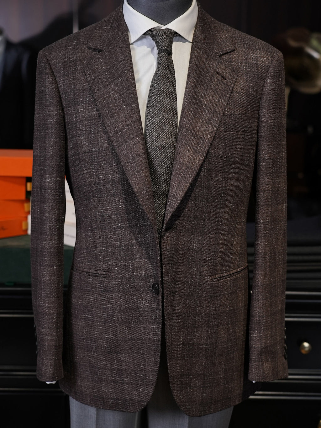 Italian Import 100% Wool Brown Windowpane Plaid Single Breasted Sport Coat Men’s Tailored Blazer