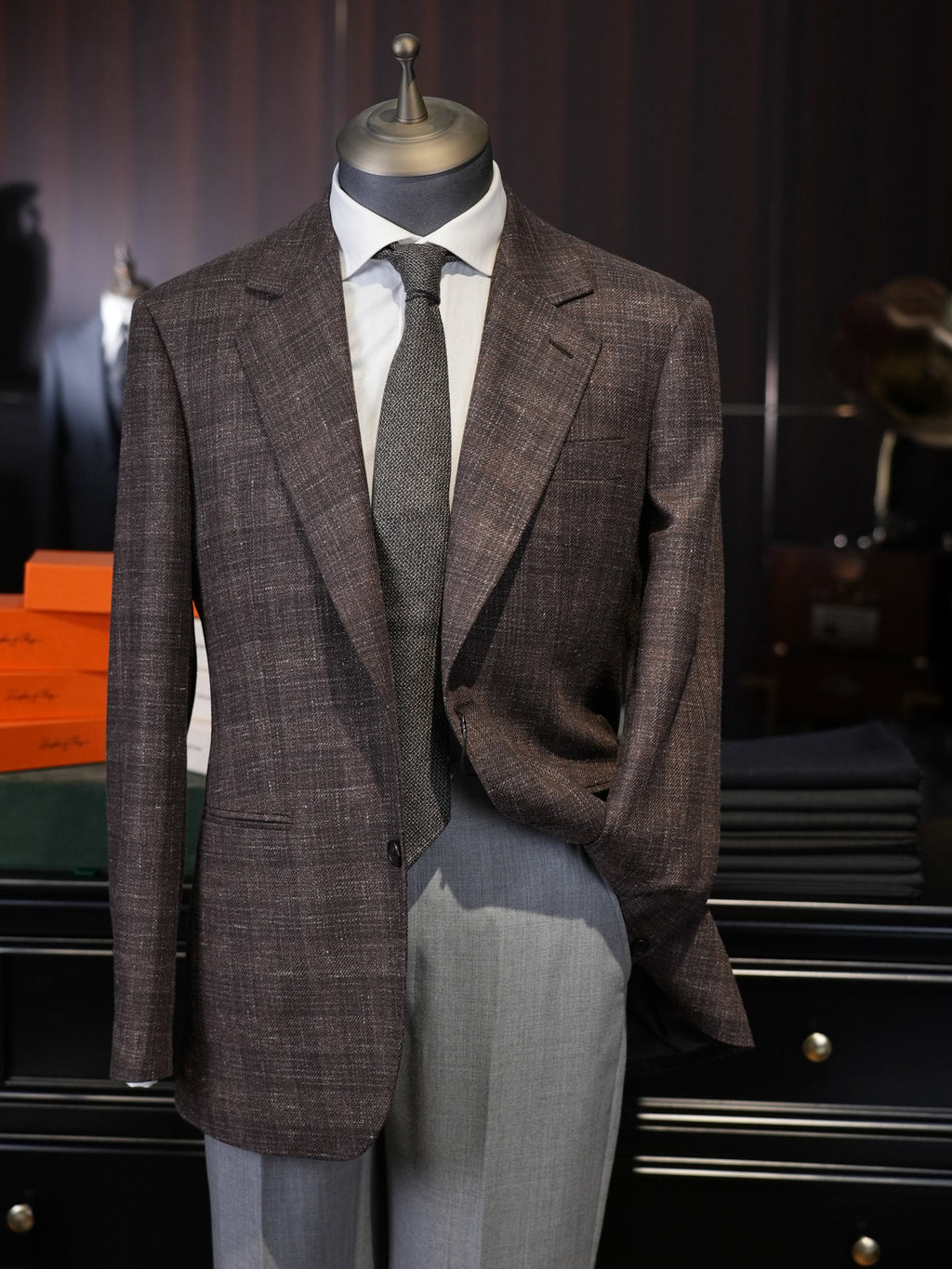 Italian Import 100% Wool Brown Windowpane Plaid Single Breasted Sport Coat Men’s Tailored Blazer