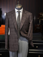 Italian Import 100% Wool Brown Windowpane Plaid Single Breasted Sport Coat Men’s Tailored Blazer