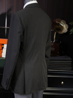 Black wool minimalist notched blazer