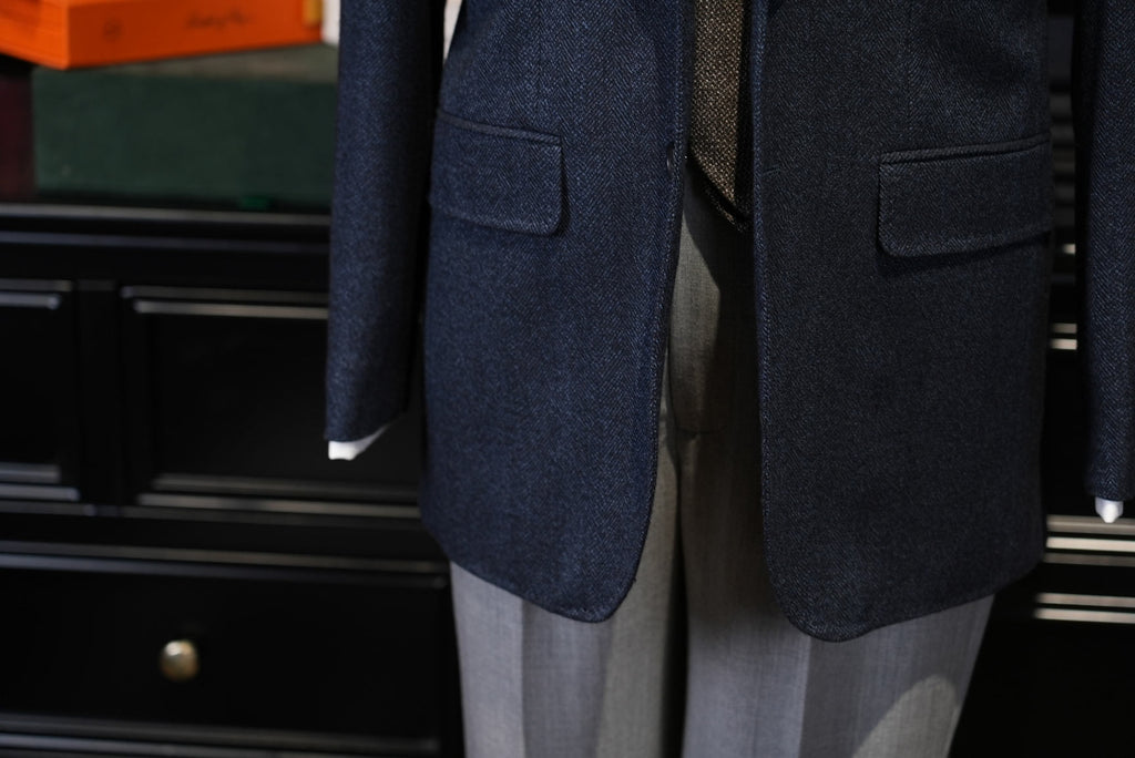 Navy Herringbone 100% Wool Blazer Premium Tailored Standalone Suit Jacket