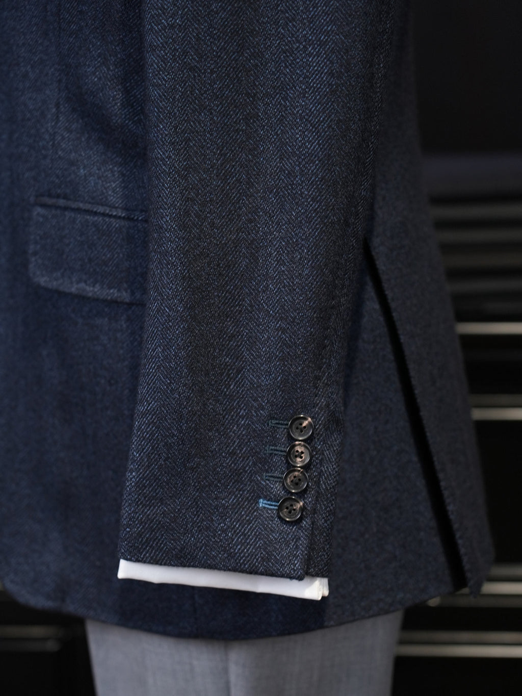 Navy Herringbone 100% Wool Blazer Premium Tailored Standalone Suit Jacket