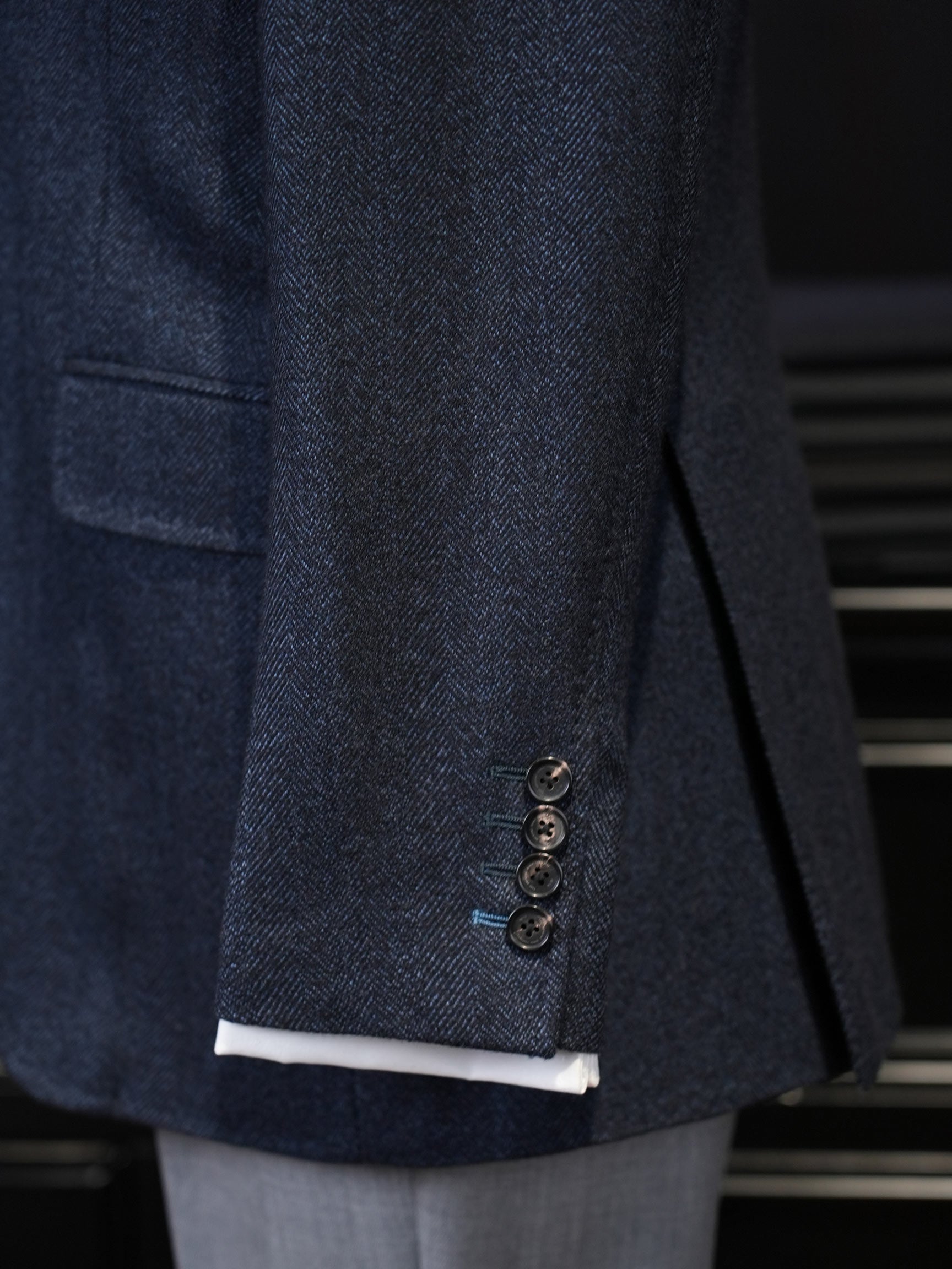 Navy Herringbone 100% Wool Blazer Premium Tailored Standalone Suit Jacket