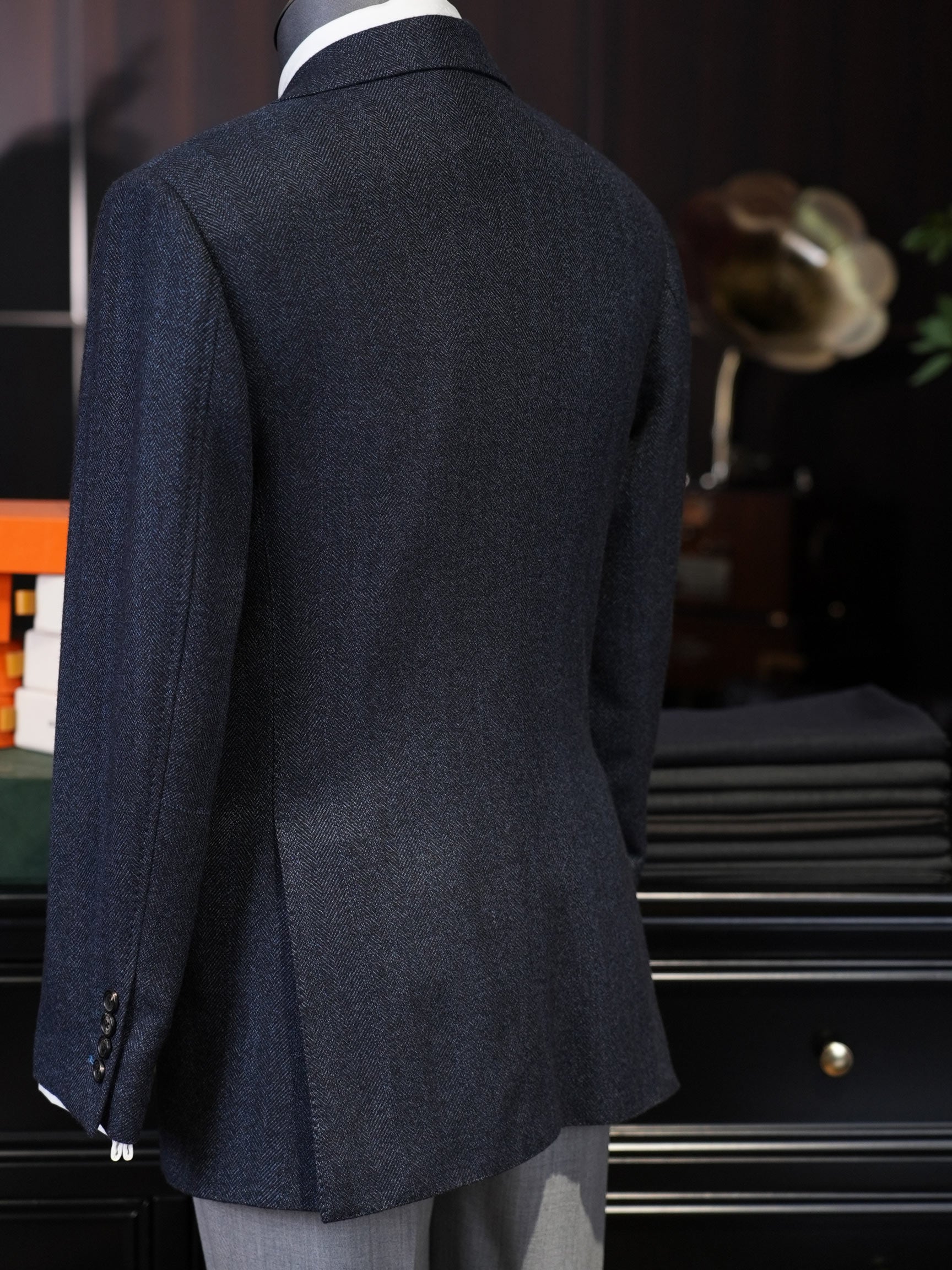 Navy Herringbone 100% Wool Blazer Premium Tailored Standalone Suit Jacket