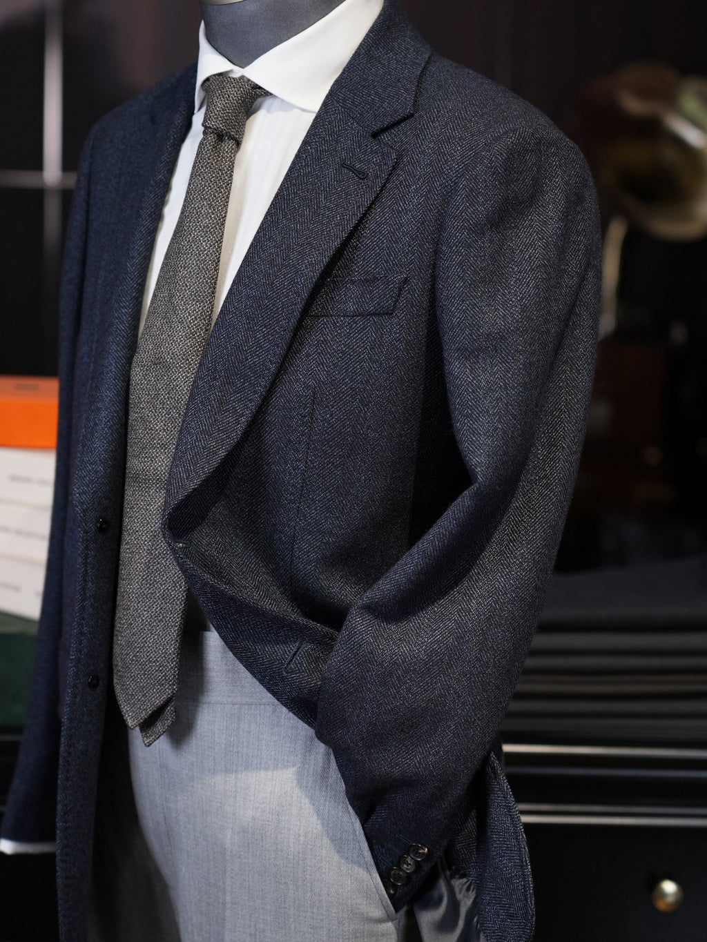 Navy Herringbone 100% Wool Blazer Premium Tailored Standalone Suit Jacket