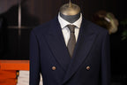 Navy Classic Double Breasted Blazer, 100% Pure Wool Peak Lapel Gold Button Sport Coat for Business