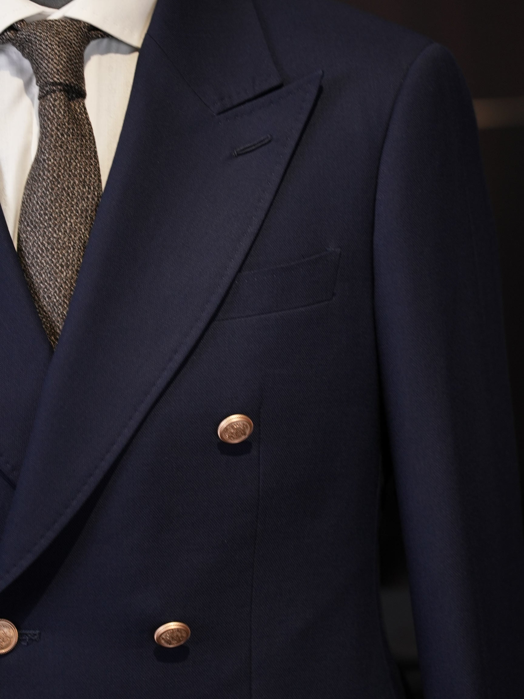 Navy Classic Double Breasted Blazer, 100% Pure Wool Peak Lapel Gold Button Sport Coat for Business