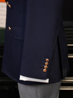 Navy Classic Double Breasted Blazer, 100% Pure Wool Peak Lapel Gold Button Sport Coat for Business