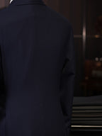 Navy Classic Double Breasted Blazer, 100% Pure Wool Peak Lapel Gold Button Sport Coat for Business