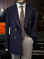 Navy Classic Double Breasted Blazer, 100% Pure Wool Peak Lapel Gold Button Sport Coat for Business