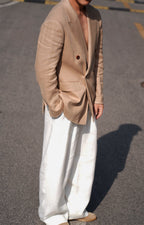 High Waist Pleated 100 Heavyweight Linen White Wide Leg Cropped Pants
