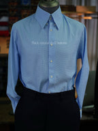 Mens' Premium Textured Light Blue Micro Grid Long Sleeve Dress Shirt