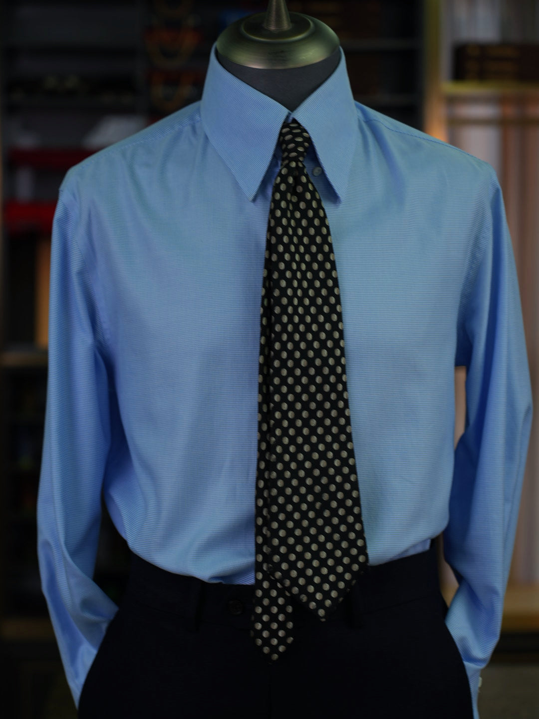 Mens' Premium Textured Light Blue Micro Grid Long Sleeve Dress Shirt