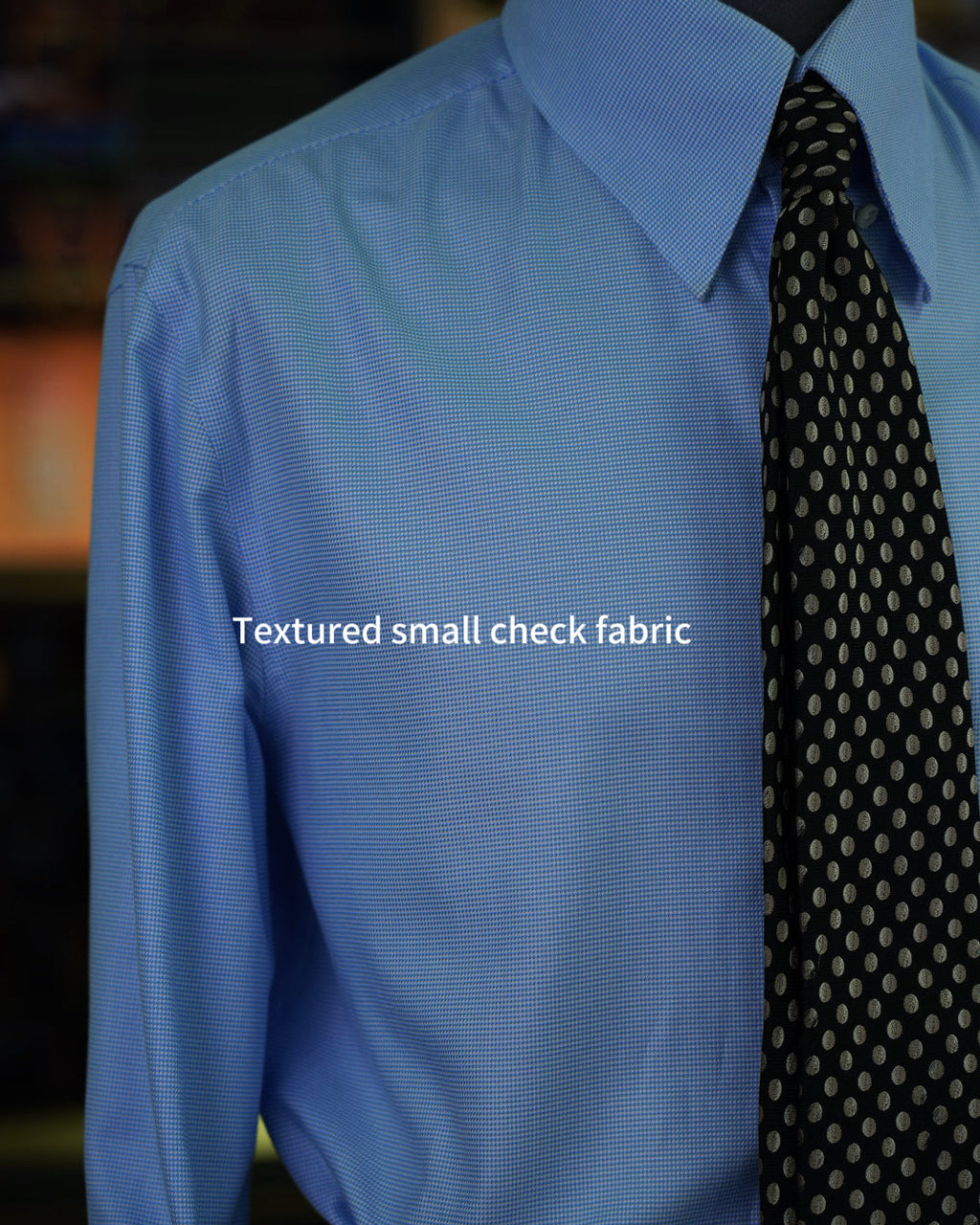 Mens' Premium Textured Light Blue Micro Grid Long Sleeve Dress Shirt