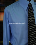 Mens' Premium Textured Light Blue Micro Grid Long Sleeve Dress Shirt