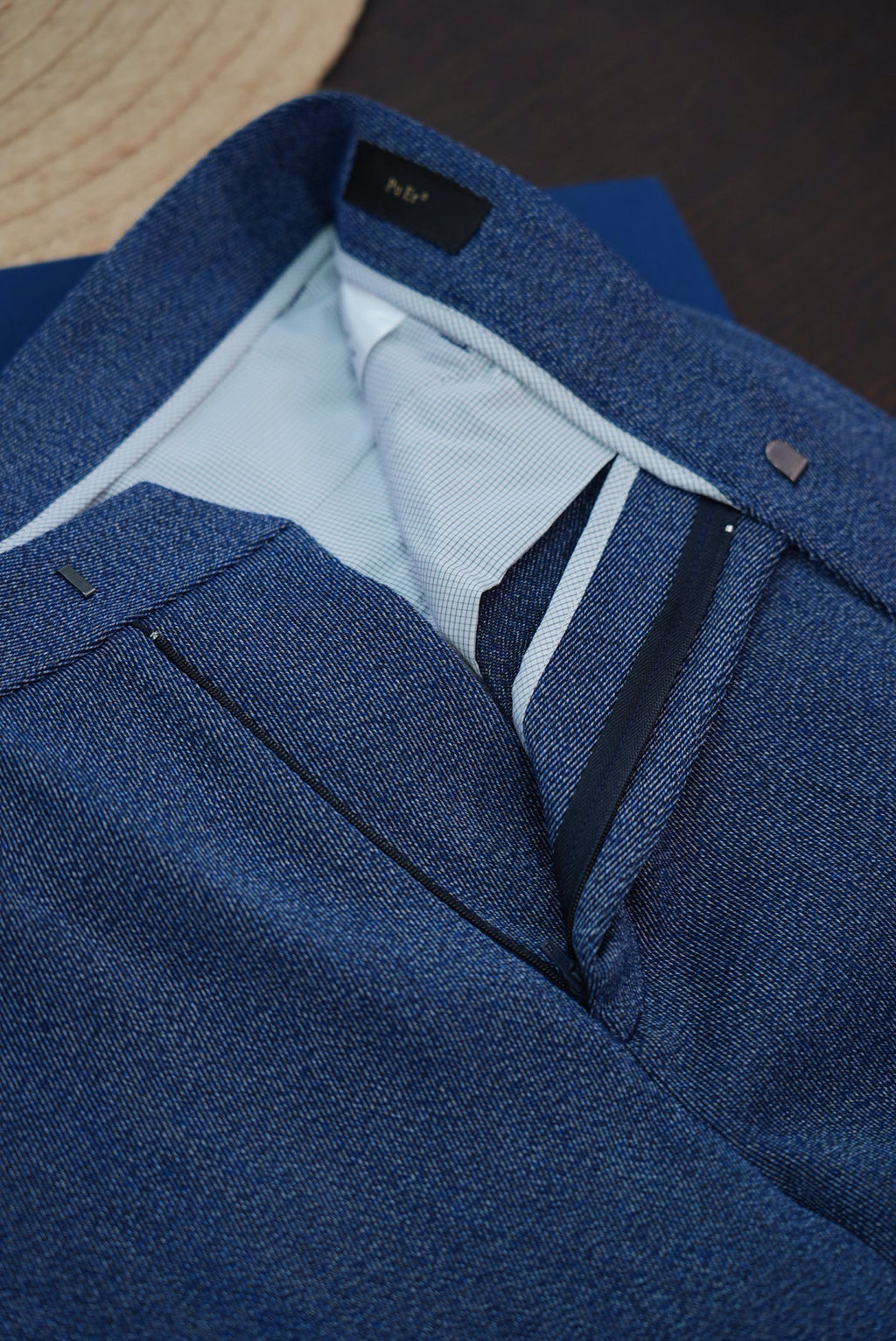 Men’s Blue Color‑Heathered Twill Straight‑Leg Trousers | Wool‑Hemp‑Cotton‑Poly Blend