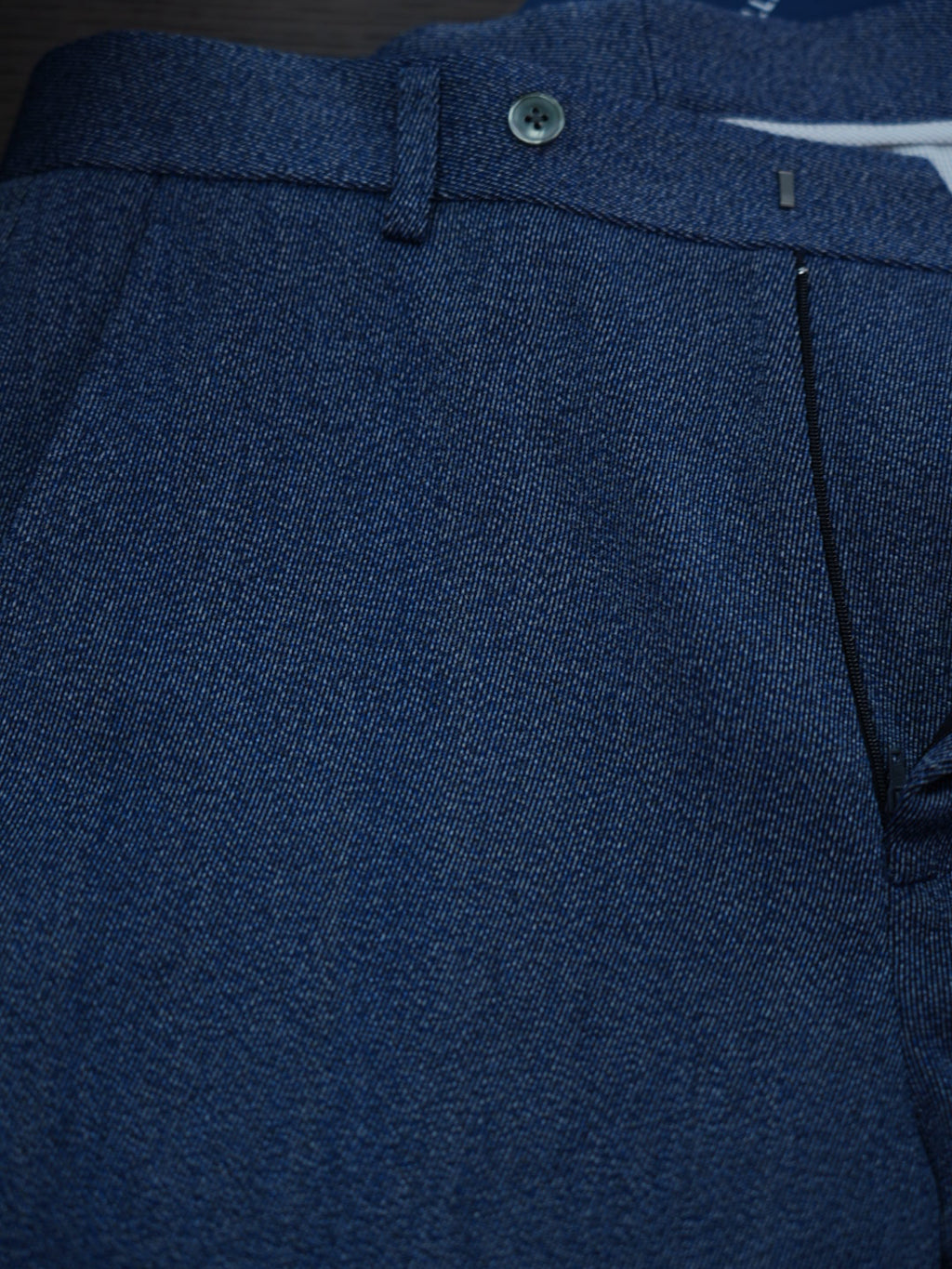 Men’s Blue Color‑Heathered Twill Straight‑Leg Trousers | Wool‑Hemp‑Cotton‑Poly Blend
