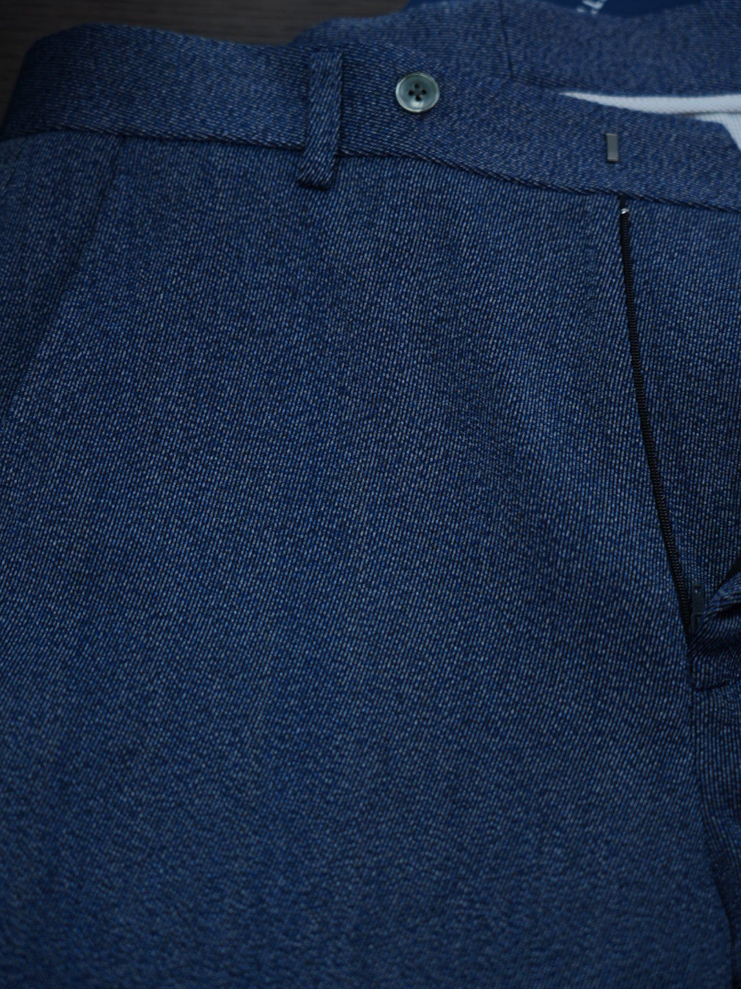 Men’s Blue Color‑Heathered Twill Straight‑Leg Trousers | Wool‑Hemp‑Cotton‑Poly Blend