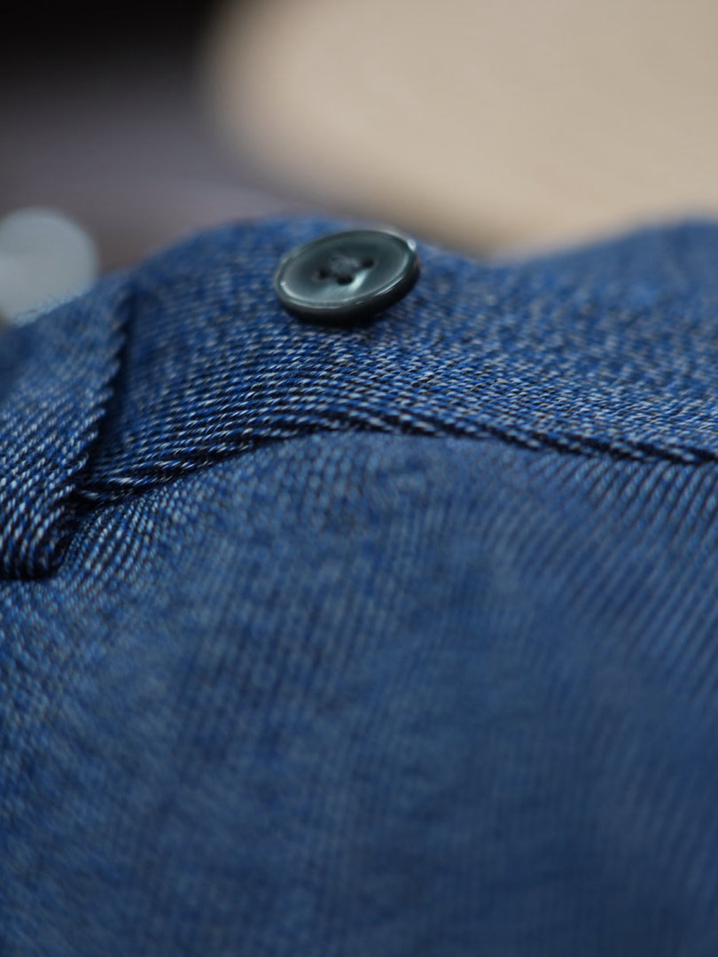 Men’s Blue Color‑Heathered Twill Straight‑Leg Trousers | Wool‑Hemp‑Cotton‑Poly Blend