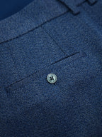 Men’s Blue Color‑Heathered Twill Straight‑Leg Trousers | Wool‑Hemp‑Cotton‑Poly Blend