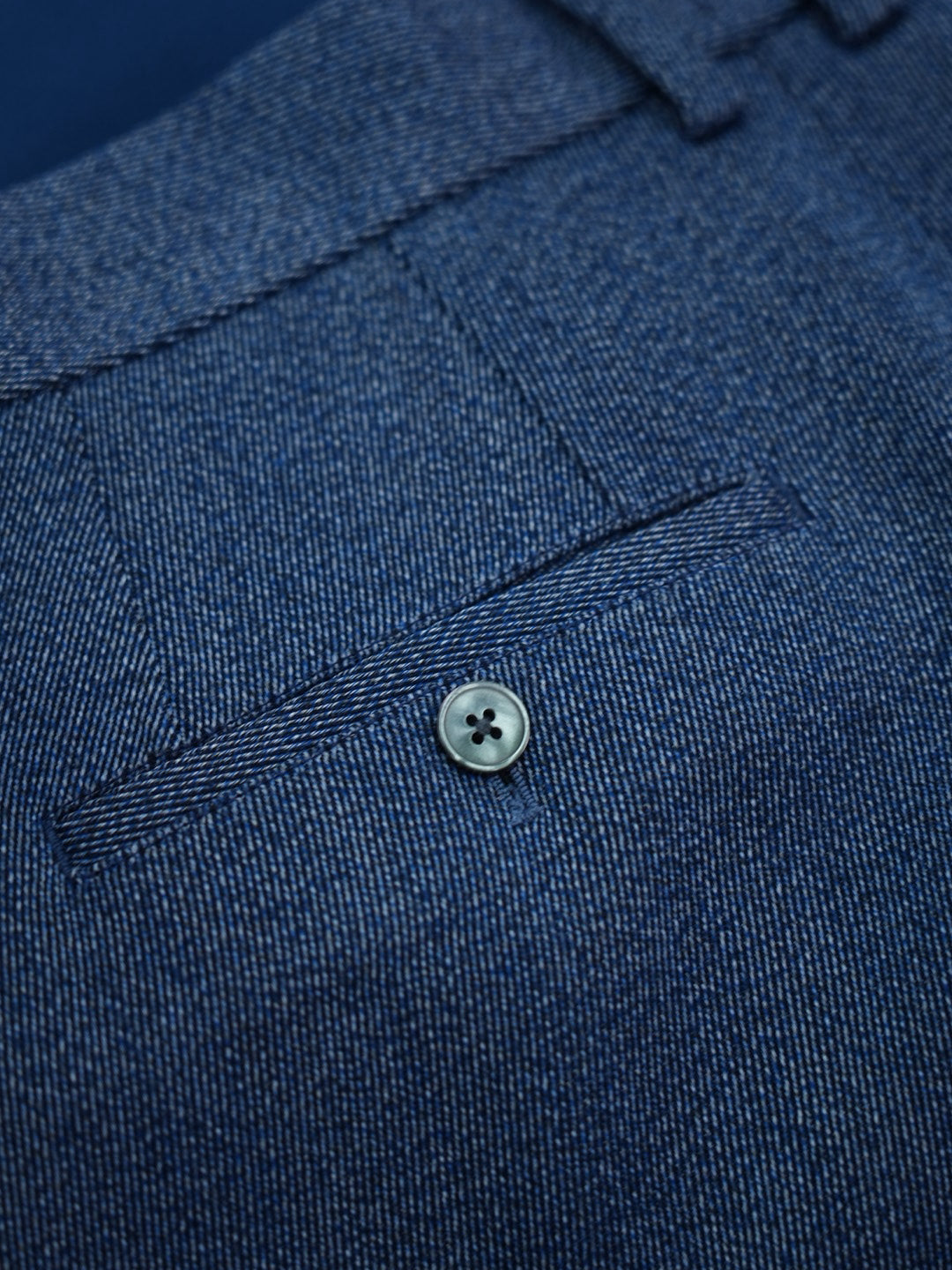 Men’s Blue Color‑Heathered Twill Straight‑Leg Trousers | Wool‑Hemp‑Cotton‑Poly Blend
