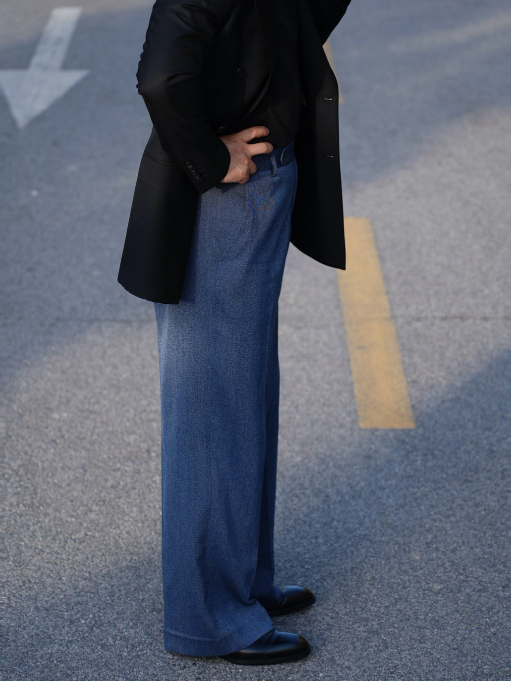Men’s Blue Color‑Heathered Twill Straight‑Leg Trousers | Wool‑Hemp‑Cotton‑Poly Blend