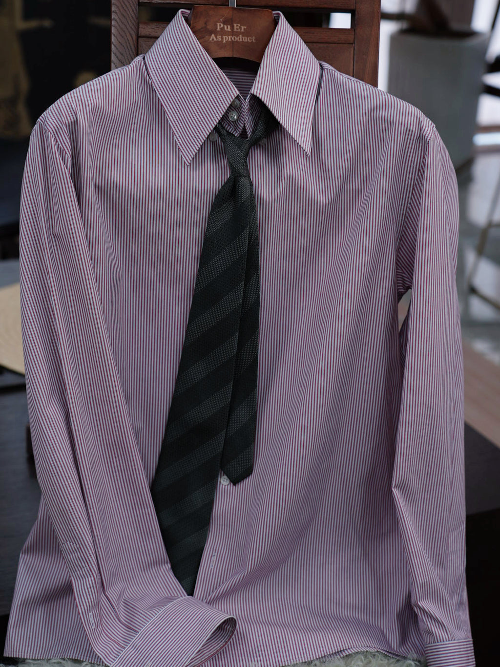 Two-tone pinstriped cotton yarn-dyed shirt