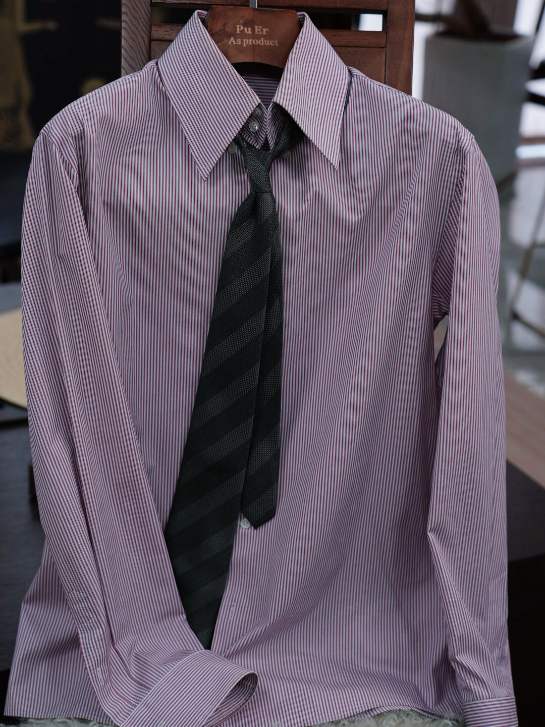 Two-tone pinstriped cotton yarn-dyed shirt