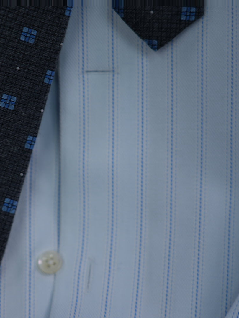 Men's 100% Cotton Light Blue Pinstripe Jacquard Dress Shirt