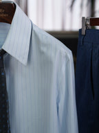 Men's 100% Cotton Light Blue Pinstripe Jacquard Dress Shirt