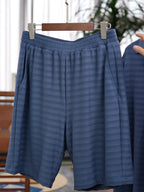 Men’s Slate‑Blue Horizontal‑Stripe Knit Loungewear Set | 82% Nylon 18% Spandex