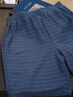 Men’s Slate‑Blue Horizontal‑Stripe Knit Loungewear Set | 82% Nylon 18% Spandex