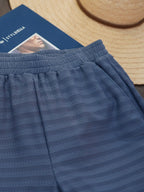 Men’s Slate‑Blue Horizontal‑Stripe Knit Loungewear Set | 82% Nylon 18% Spandex